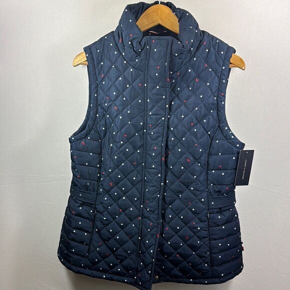 Tommy Hilfiger Blue w/ Red & White Quilted Vest Blue Size L- NWT - Picture 1 of 9